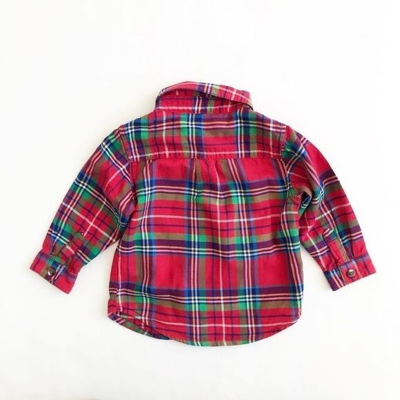 Old navy red plaid button down shirt EUC 6-12m - Picture 4 of 4